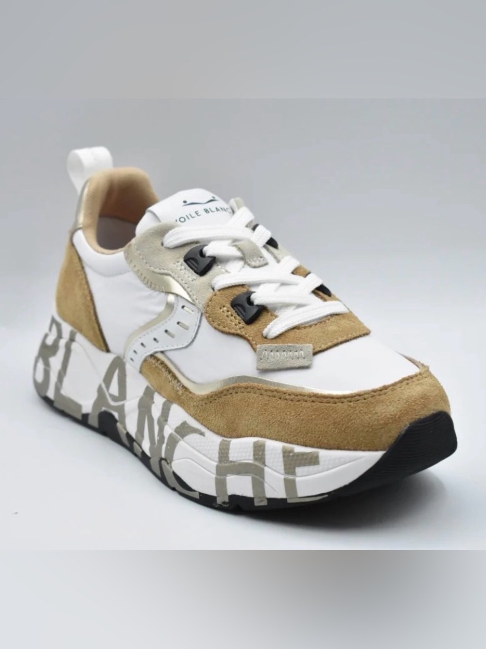 NWT VOILE BLANCHE CLUB105 Suede and Nylon Sneaker in Caramel - White - Picture 3 of 14